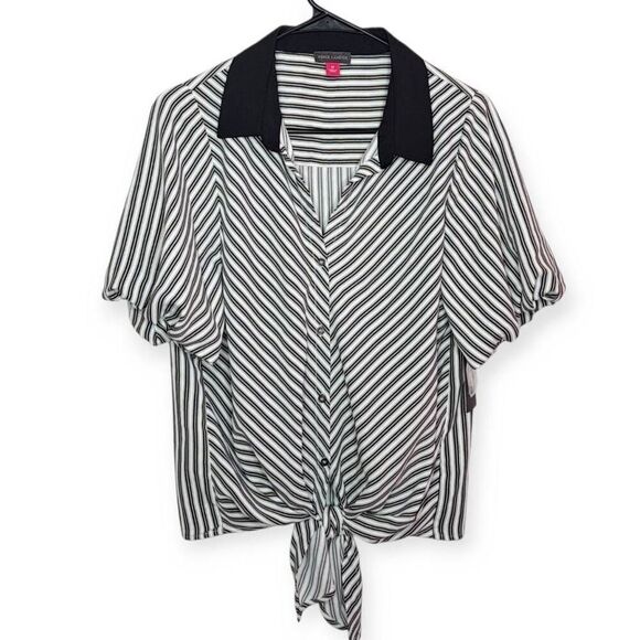 Vince Camuto Women's Chevron-Stripe Puff-Sleeve Tie-Front Top NWT sz Medium - Picture 2 of 9